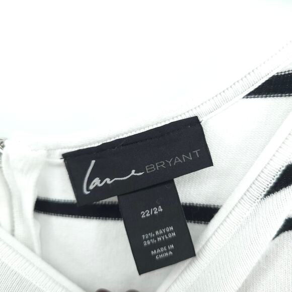 Lane Bryant Asymmetrical Black and Cream Striped Sweater Purple Cuffs| 22/24 - Picture 4 of 9